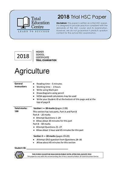 2018 Trial HSC Agriculture paper