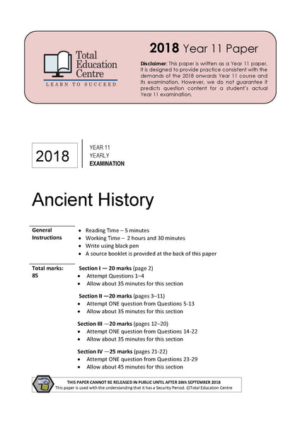 2018 Ancient History Year 11