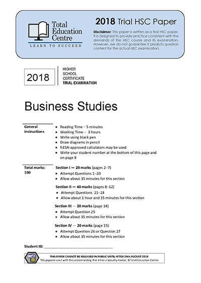 2018 Trial HSC Business Studies