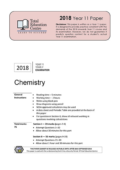 2018 Chemistry Year 11