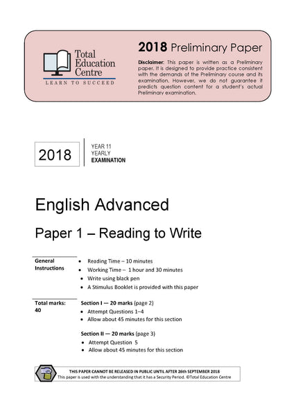 2018 English Advanced Year 11 - Paper 1