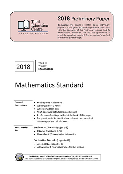 2018 Maths Standard 2 Year 11