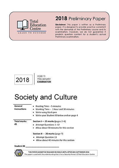 2018 Trial Prelim (Yr 11) Society and Culture
