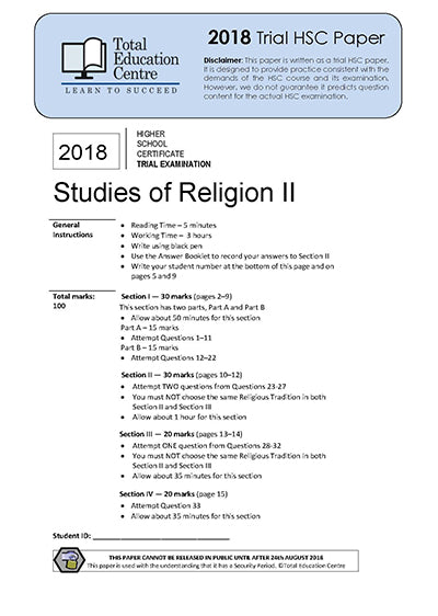 2018 Trial HSC Studies of Religion 2