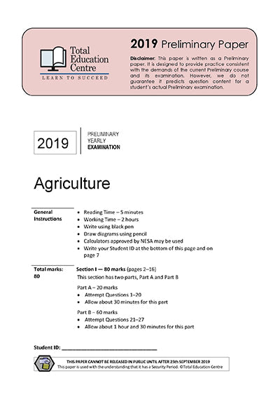 2019 Preliminary Agriculture (Yr 11)