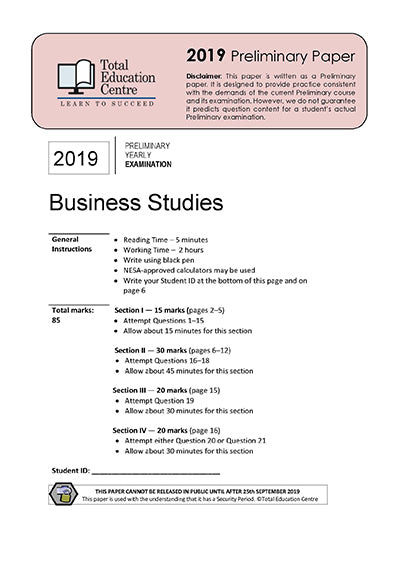 2019 Preliminary (Yr 11) Business Studies