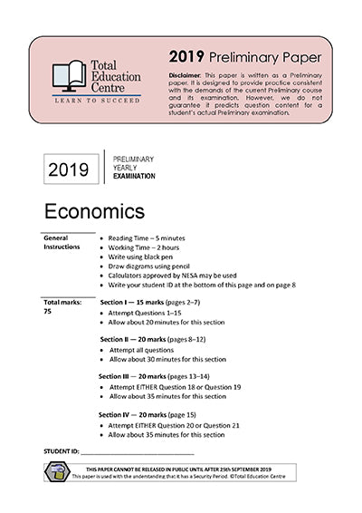 2019 Preliminary (Yr 11) Economics