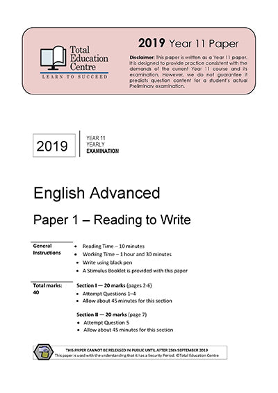 2019 English Advanced Year 11 - Paper 1