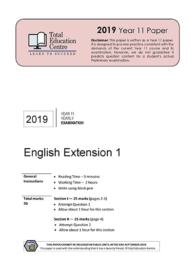 2019 English Extension 1 Yr 11
