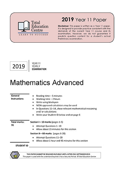 2019 Maths Advanced Yr 11