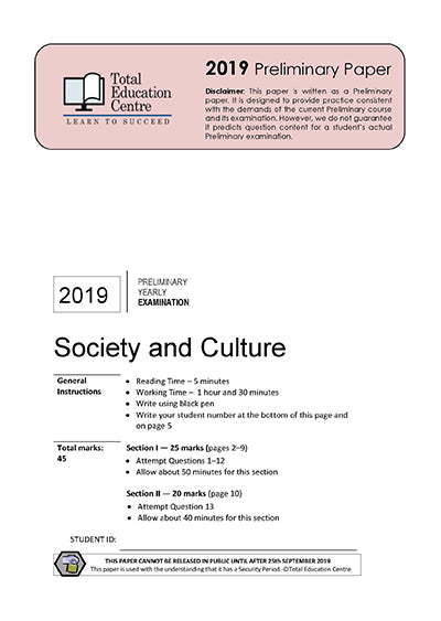 2019 Preliminary (Yr 11) Society and Culture