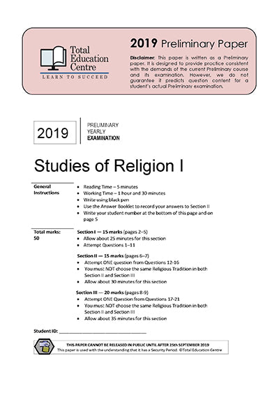 2019 Preliminary (Yr 11) Studies of Religion I