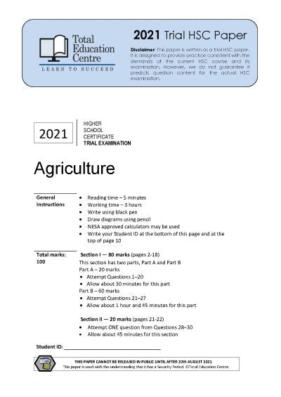 2021 Trial HSC Agriculture paper