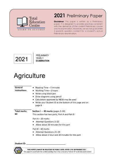 2021 Preliminary Agriculture (Yr 11)
