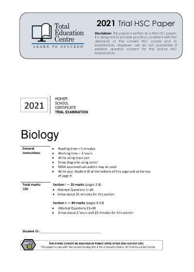 2021 Trial HSC Biology paper
