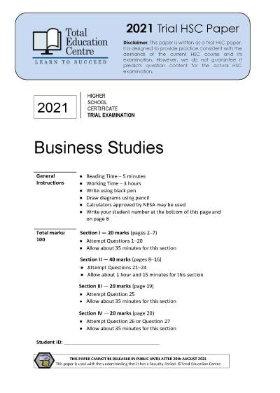2021 Trial HSC Business Studies