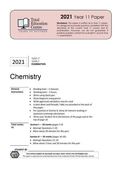 2021 Chemistry Year 11