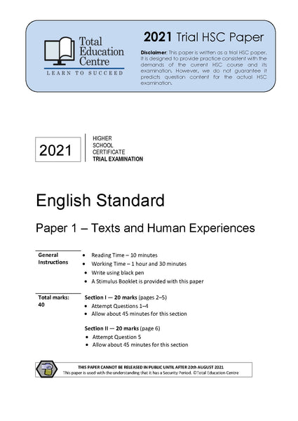 2021 Trial HSC English Standard Paper 1