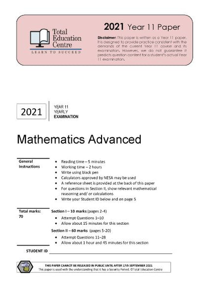 2021 Maths Advanced Yr 11