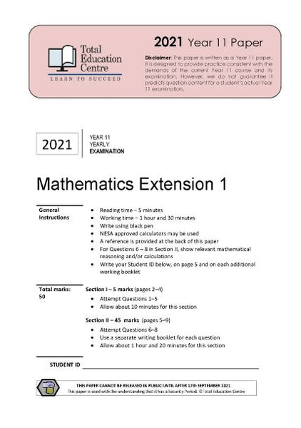 2021 Year 11 Extension 1 Mathematics