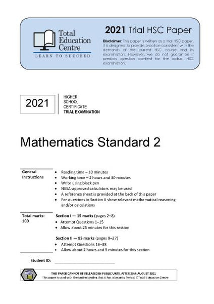 2021 Maths Standard 2 HSC Trial