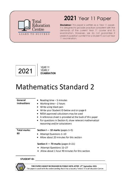 2021 Maths Standard 2 Yr 11