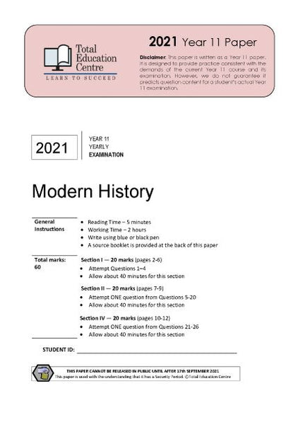2021 Modern History Year 11