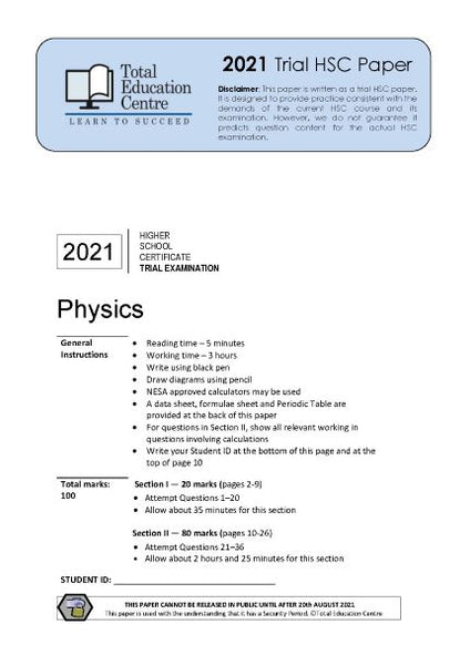 2021 Trial HSC Physics paper