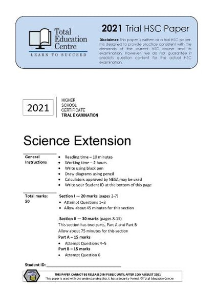 2021 Trial HSC Science Extension paper
