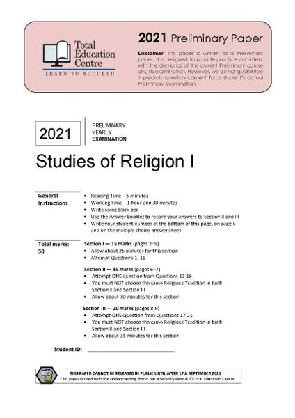 2021 Preliminary (Yr 11) Studies of Religion I