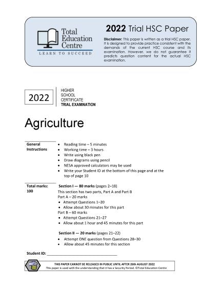 2022 Trial HSC Agriculture paper