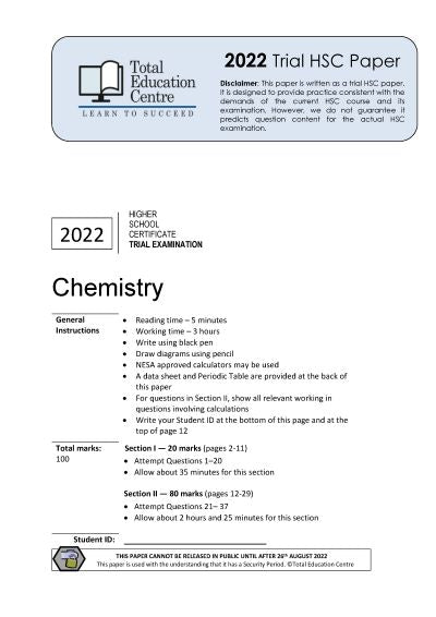 2022 Trial HSC Chemistry