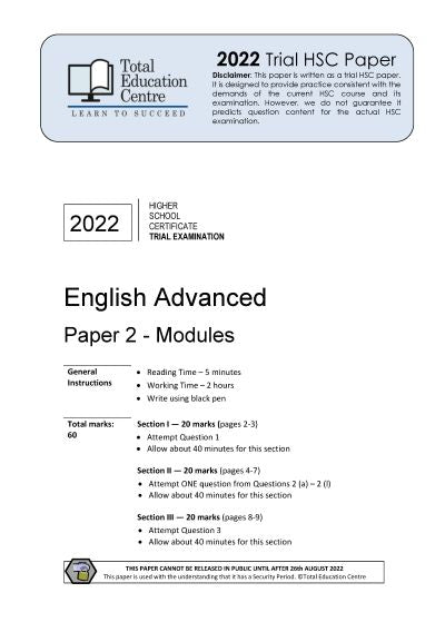 2022 Trial HSC English Advanced Modules Paper 2