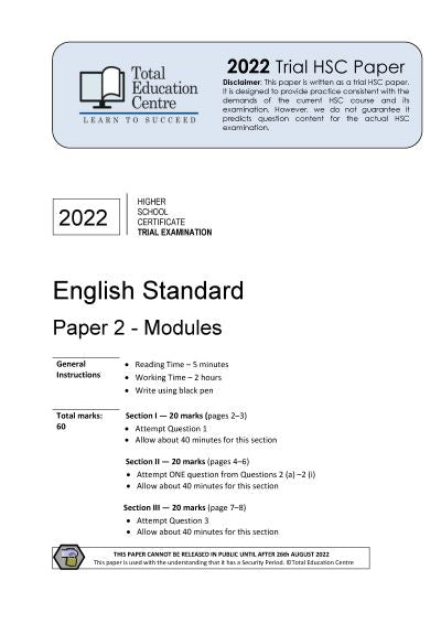 2022 Trial HSC English Standard Modules Paper 2