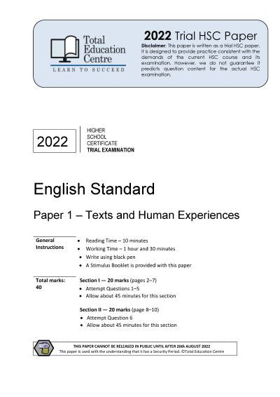 2022 Trial HSC English Standard Paper 1