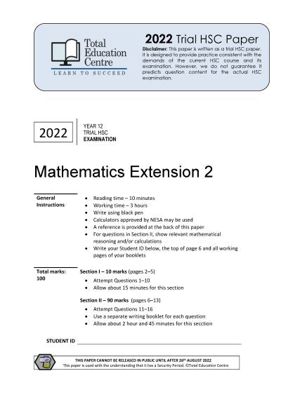 2022 Trial HSC Ext 2 Mathematics