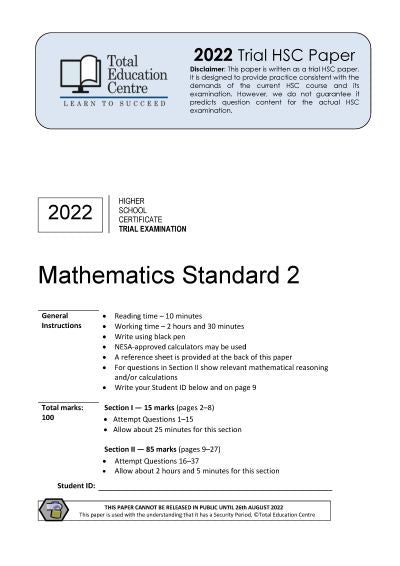 2022 Maths Standard 2 HSC Trial