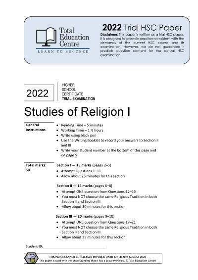 2022 Trial HSC Studies of Religion 1