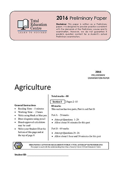 2016 Preliminary Agriculture (Yr 11)