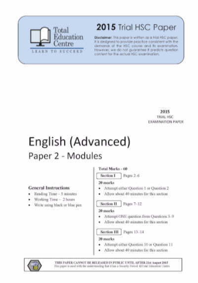 2015 Trial HSC English Advanced Modules Paper 2