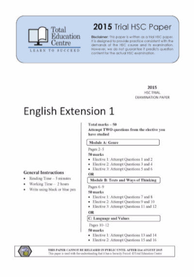 2015 Trial HSC English Extension 1
