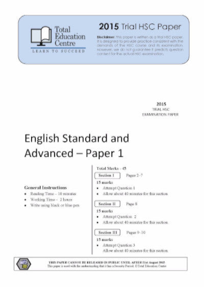 2015 Trial HSC English Adv Stand Paper 1 - Discovery