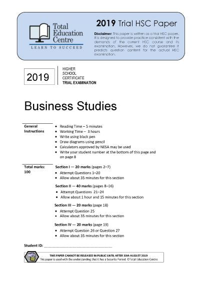 2019 Trial HSC Business Studies | Total Education Centre