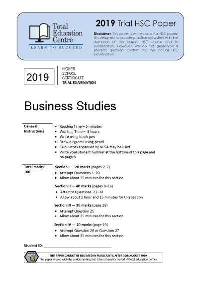 2019 Trial HSC Business Studies