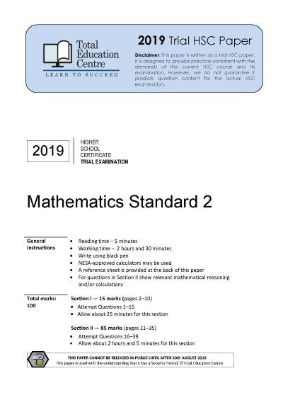 2019 Maths Standard 2 HSC Trial