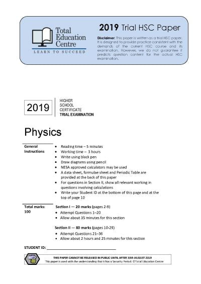 2019 Trial HSC Physics paper