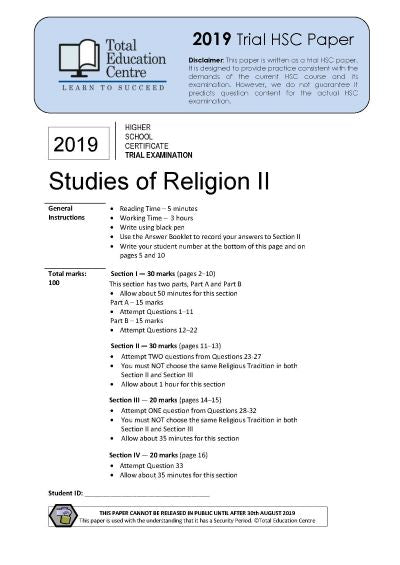 2019 Trial HSC Studies of Religion II