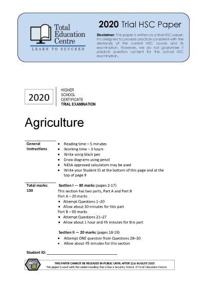 2020 Trial HSC Agriculture paper