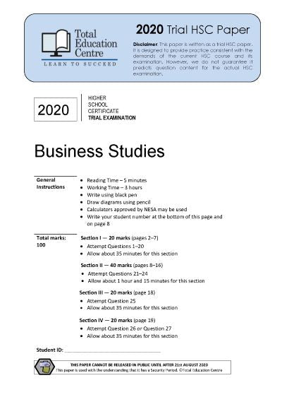 2020 Trial HSC Business Studies
