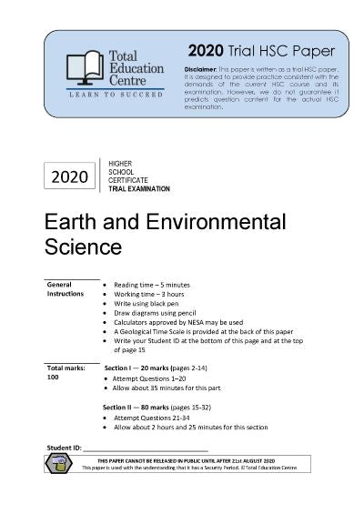 2020 Earth and Environmental Science HSC Trial